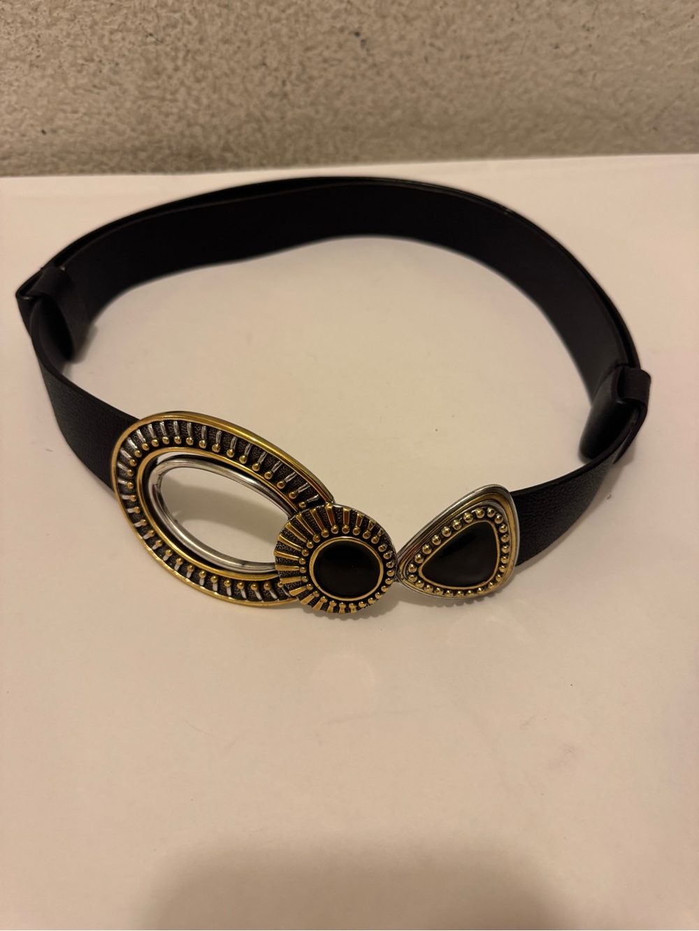 Chico's Black Belt with Gold Decorative Buckle M/L